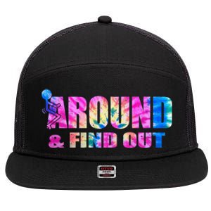 Vintaeg F Around And Find Out Tie Dye Lover Gift 7 Panel Mesh Trucker Snapback Hat