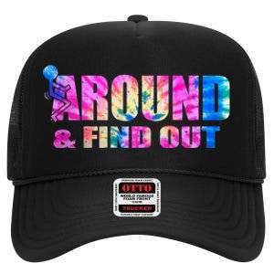 Vintaeg F Around And Find Out Tie Dye Lover Gift High Crown Mesh Back Trucker Hat