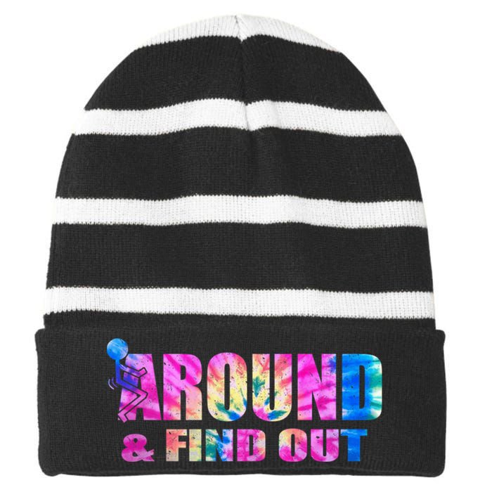 Vintaeg F Around And Find Out Tie Dye Lover Gift Striped Beanie with Solid Band