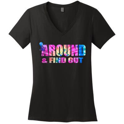 Vintaeg F Around And Find Out Tie Dye Lover Gift Women's V-Neck T-Shirt