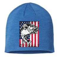 Vintage Fishing American Flag Bass Fishing For Fisher Great Gift Sustainable Beanie