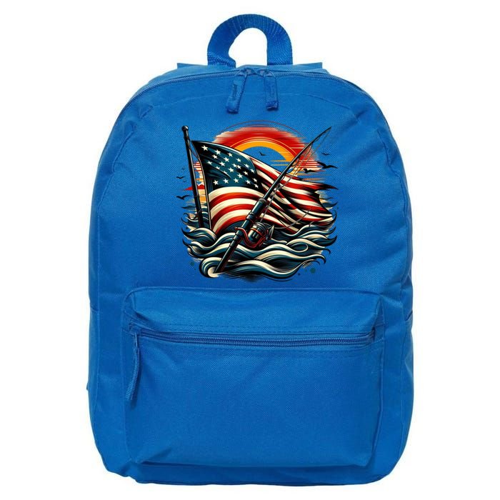 Vintage Fishing American Flag Bass Fishing Gift 16 in Basic Backpack