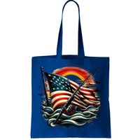 Vintage Fishing American Flag Bass Fishing Gift Tote Bag