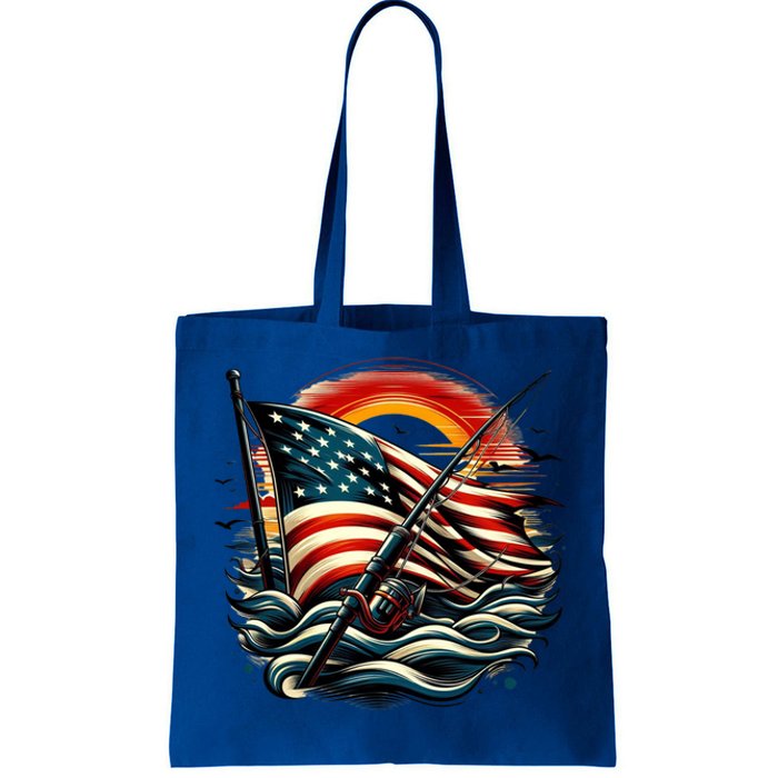 Vintage Fishing American Flag Bass Fishing Gift Tote Bag