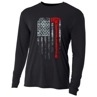 Vintage Firefighter American Grunge Flag & Axe Cooling Performance Long Sleeve Crew