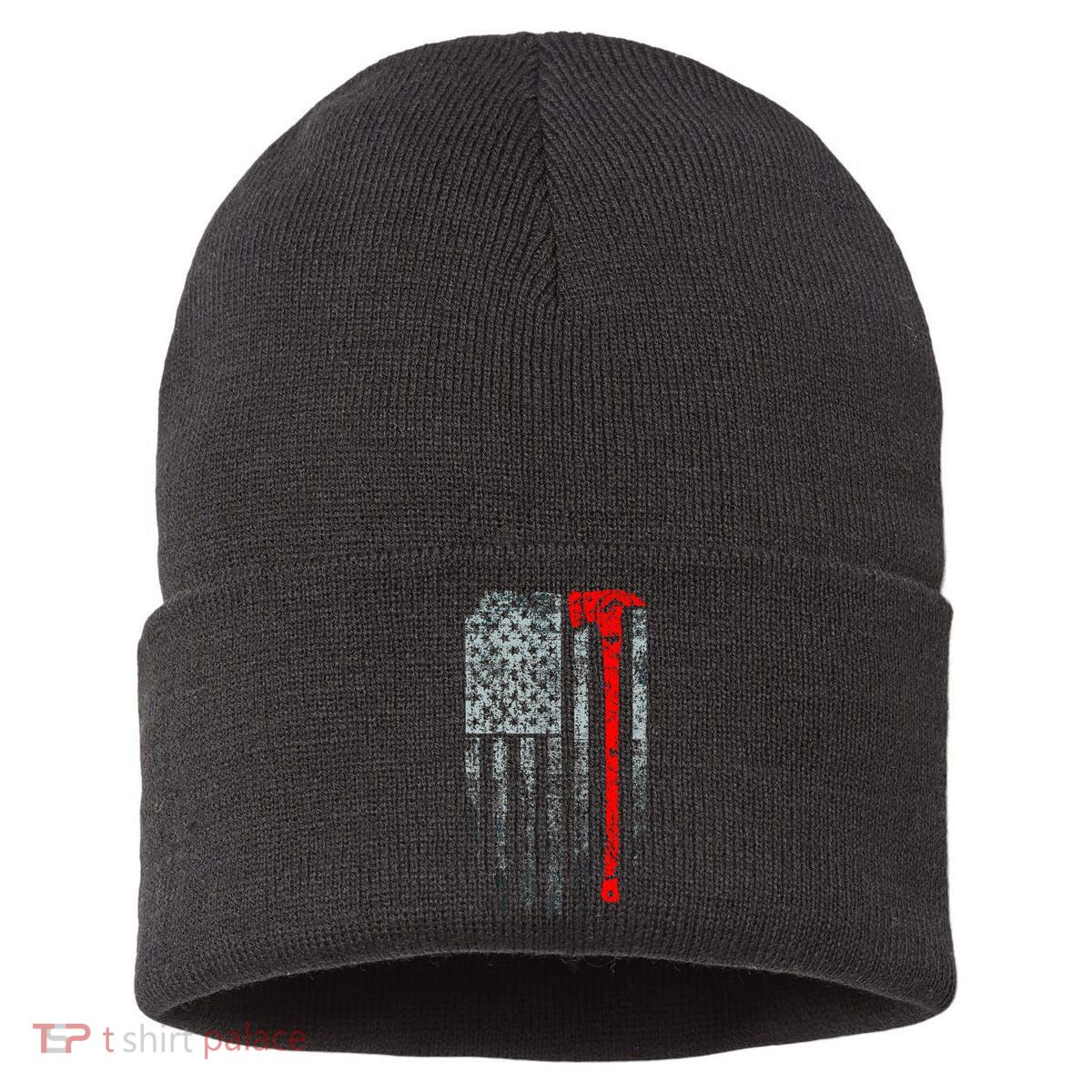 Vintage Firefighter American Grunge Flag & Axe Sustainable Knit Beanie