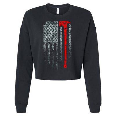 Vintage Firefighter American Grunge Flag & Axe Cropped Pullover Crew