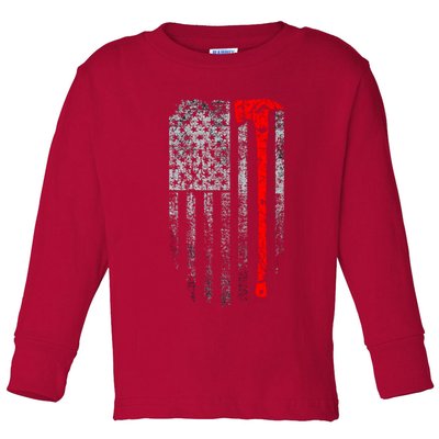 Vintage Firefighter American Grunge Flag & Axe Toddler Long Sleeve Shirt