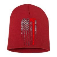 Vintage Firefighter American Grunge Flag & Axe Short Acrylic Beanie