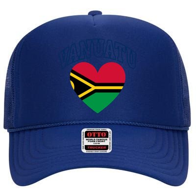 Vanuatu Flag Athletic Heart Souvenir Gift High Crown Mesh Back Trucker Hat