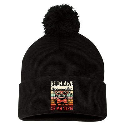 Vintage Funny Autism Be In Awe Of My Tism Adult Awe Tism Pom Pom 12in Knit Beanie