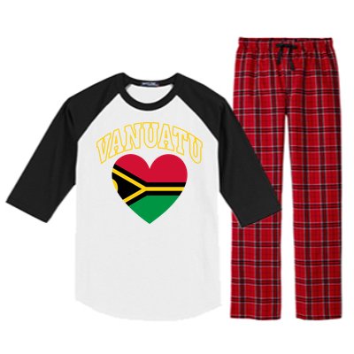 Vanuatu Flag Athletic Heart Gift Raglan Sleeve Pajama Set