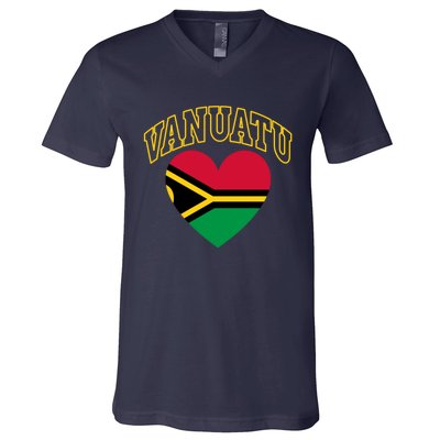 Vanuatu Flag Athletic Heart Gift V-Neck T-Shirt