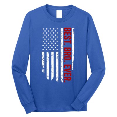 Vintage Funny American Flag Best Bro Ever Gift Long Sleeve Shirt