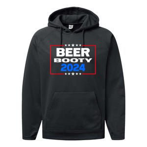 Vote For Beer And Booty Funny 2024 Election Performance Fleece Hoodie