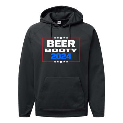 Vote For Beer And Booty Funny 2024 Election Performance Fleece Hoodie