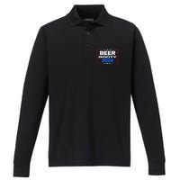 Vote For Beer And Booty Funny 2024 Election Performance Long Sleeve Polo