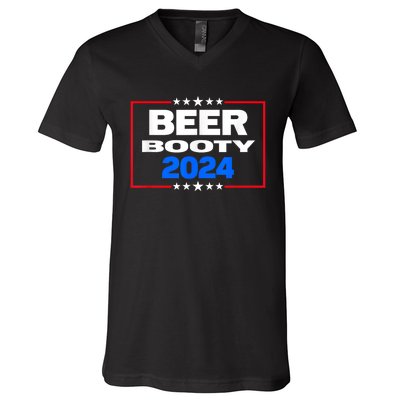 Vote For Beer And Booty Funny 2024 Election V-Neck T-Shirt