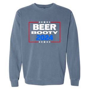 Vote For Beer And Booty Funny 2024 Election Garment-Dyed Sweatshirt