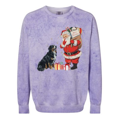 Vintage Funny Bernese Mountain Dog And Santa Clause Xmas Colorblast Crewneck Sweatshirt