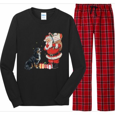 Vintage Funny Bernese Mountain Dog And Santa Clause Xmas Long Sleeve Pajama Set