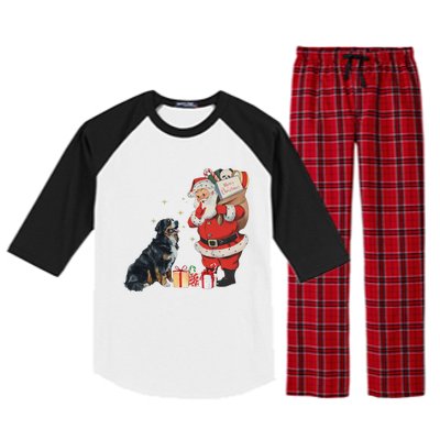 Vintage Funny Bernese Mountain Dog And Santa Clause Xmas Raglan Sleeve Pajama Set