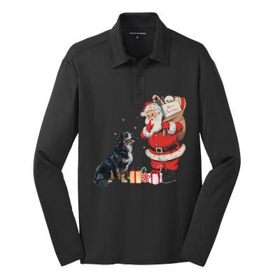 Vintage Funny Bernese Mountain Dog And Santa Clause Xmas Silk Touch Performance Long Sleeve Polo