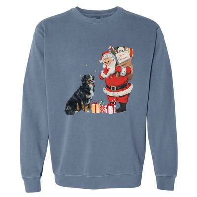 Vintage Funny Bernese Mountain Dog And Santa Clause Xmas Garment-Dyed Sweatshirt