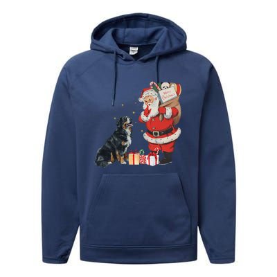 Vintage Funny Bernese Mountain Dog And Santa Clause Xmas Performance Fleece Hoodie