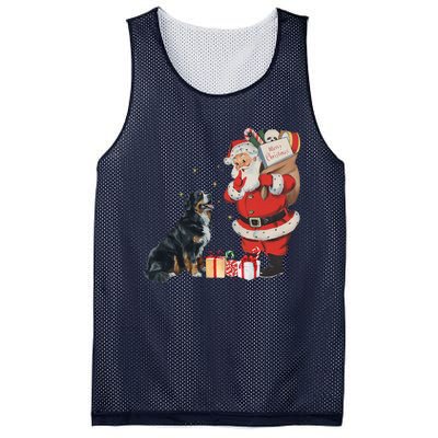 Vintage Funny Bernese Mountain Dog And Santa Clause Xmas Mesh Reversible Basketball Jersey Tank