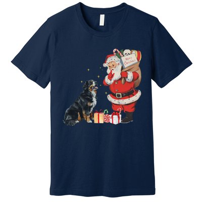 Vintage Funny Bernese Mountain Dog And Santa Clause Xmas Premium T-Shirt