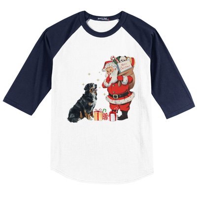 Vintage Funny Bernese Mountain Dog And Santa Clause Xmas Baseball Sleeve Shirt