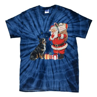 Vintage Funny Bernese Mountain Dog And Santa Clause Xmas Tie-Dye T-Shirt