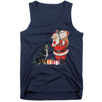 Vintage Funny Bernese Mountain Dog And Santa Clause Xmas Tank Top