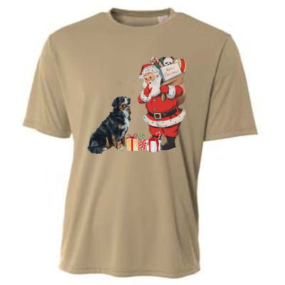 Vintage Funny Bernese Mountain Dog And Santa Clause Xmas Cooling Performance Crew T-Shirt