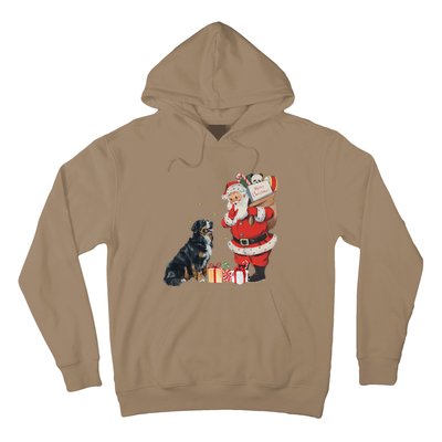 Vintage Funny Bernese Mountain Dog And Santa Clause Xmas Hoodie