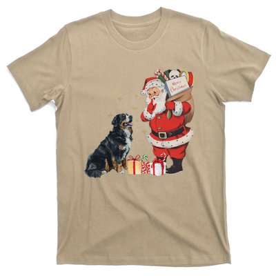 Vintage Funny Bernese Mountain Dog And Santa Clause Xmas T-Shirt