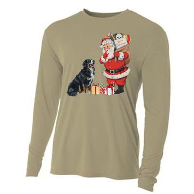 Vintage Funny Bernese Mountain Dog And Santa Clause Xmas Cooling Performance Long Sleeve Crew