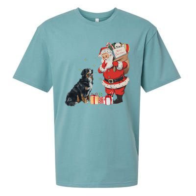 Vintage Funny Bernese Mountain Dog And Santa Clause Xmas Sueded Cloud Jersey T-Shirt