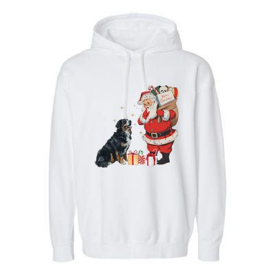 Vintage Funny Bernese Mountain Dog And Santa Clause Xmas Garment-Dyed Fleece Hoodie