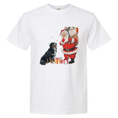 Vintage Funny Bernese Mountain Dog And Santa Clause Xmas Garment-Dyed Heavyweight T-Shirt