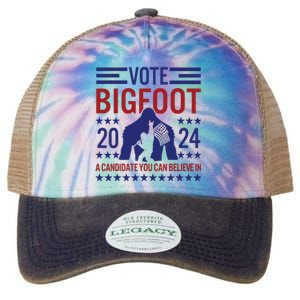 Vote For Bigfoot 2024 Funny A Candidate You Can Believe In Legacy Tie Dye Trucker Hat