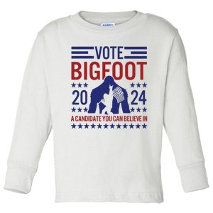 Vote For Bigfoot 2024 Funny A Candidate You Can Believe In Toddler Long Sleeve Shirt