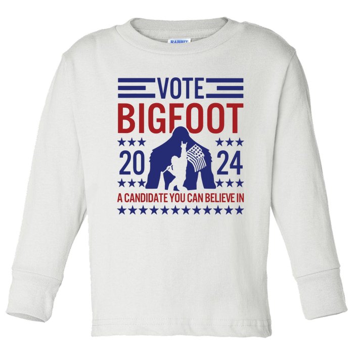 Vote For Bigfoot 2024 Funny A Candidate You Can Believe In Toddler Long Sleeve Shirt