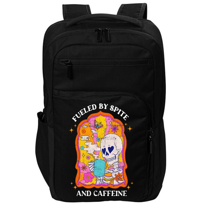 Vintage Fueled By Spite And Caffeine Skeleton Halloween Impact Tech Backpack