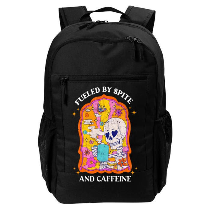 Vintage Fueled By Spite And Caffeine Skeleton Halloween Daily Commute Backpack