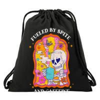 Vintage Fueled By Spite And Caffeine Skeleton Halloween Drawstring Bag