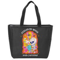 Vintage Fueled By Spite And Caffeine Skeleton Halloween Zip Tote Bag