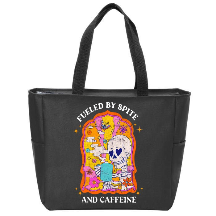 Vintage Fueled By Spite And Caffeine Skeleton Halloween Zip Tote Bag