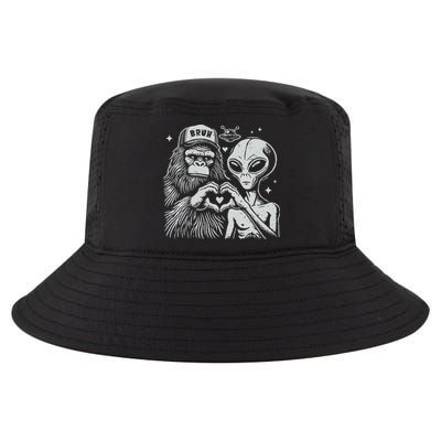 Vintage Funny Bigfoot And Alien Heart Hand Sign Cool Comfort Performance Bucket Hat